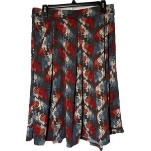 New LulaRoe Bird Print A-Line Midi PleatedSkirt Sz L Americana Whimsy Pockets